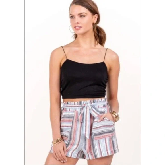 Francesca’s Paper-bag Stripped Shorts Size L - Picture 1 of 8